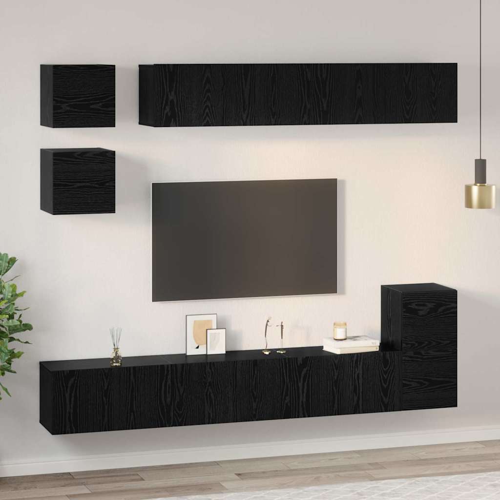vidaXL Zestaw szafek RTV 8 pcs Czarny Dąb Materiał drewnopochodny