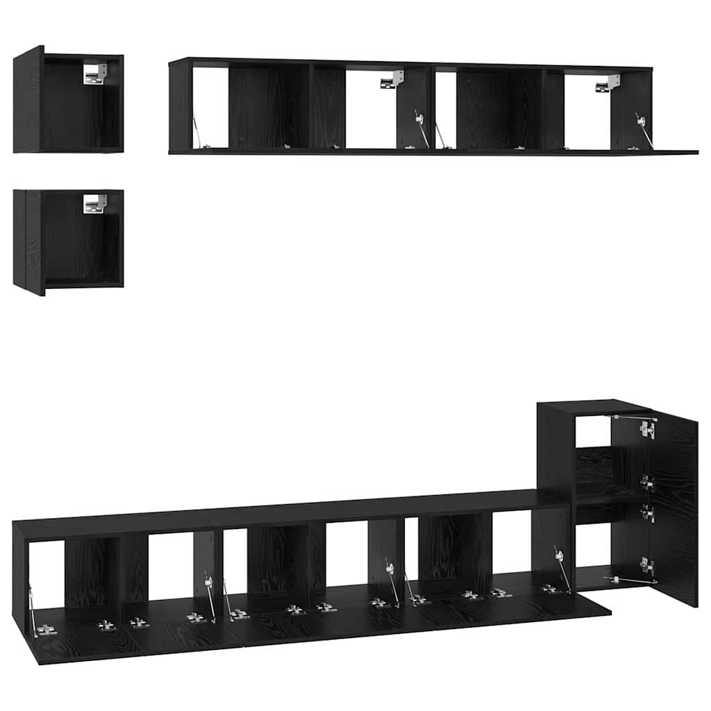 vidaXL Zestaw szafek RTV 8 pcs Czarny Dąb Materiał drewnopochodny