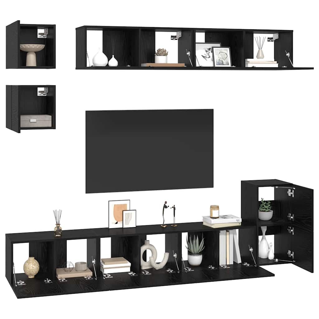 vidaXL Zestaw szafek RTV 8 pcs Czarny Dąb Materiał drewnopochodny