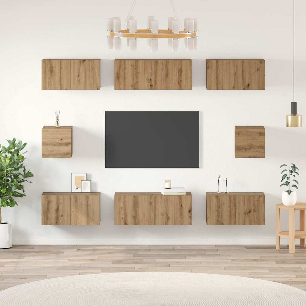 vidaXL Zestaw szafek RTV Montowane na ścianie 8 pcs Dąb rzemieślniczy