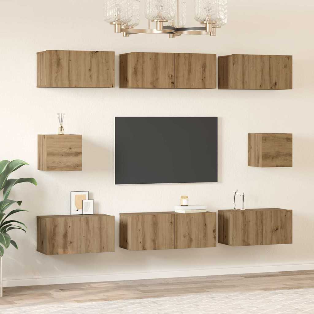 vidaXL Zestaw szafek RTV Montowane na ścianie 8 pcs Dąb rzemieślniczy