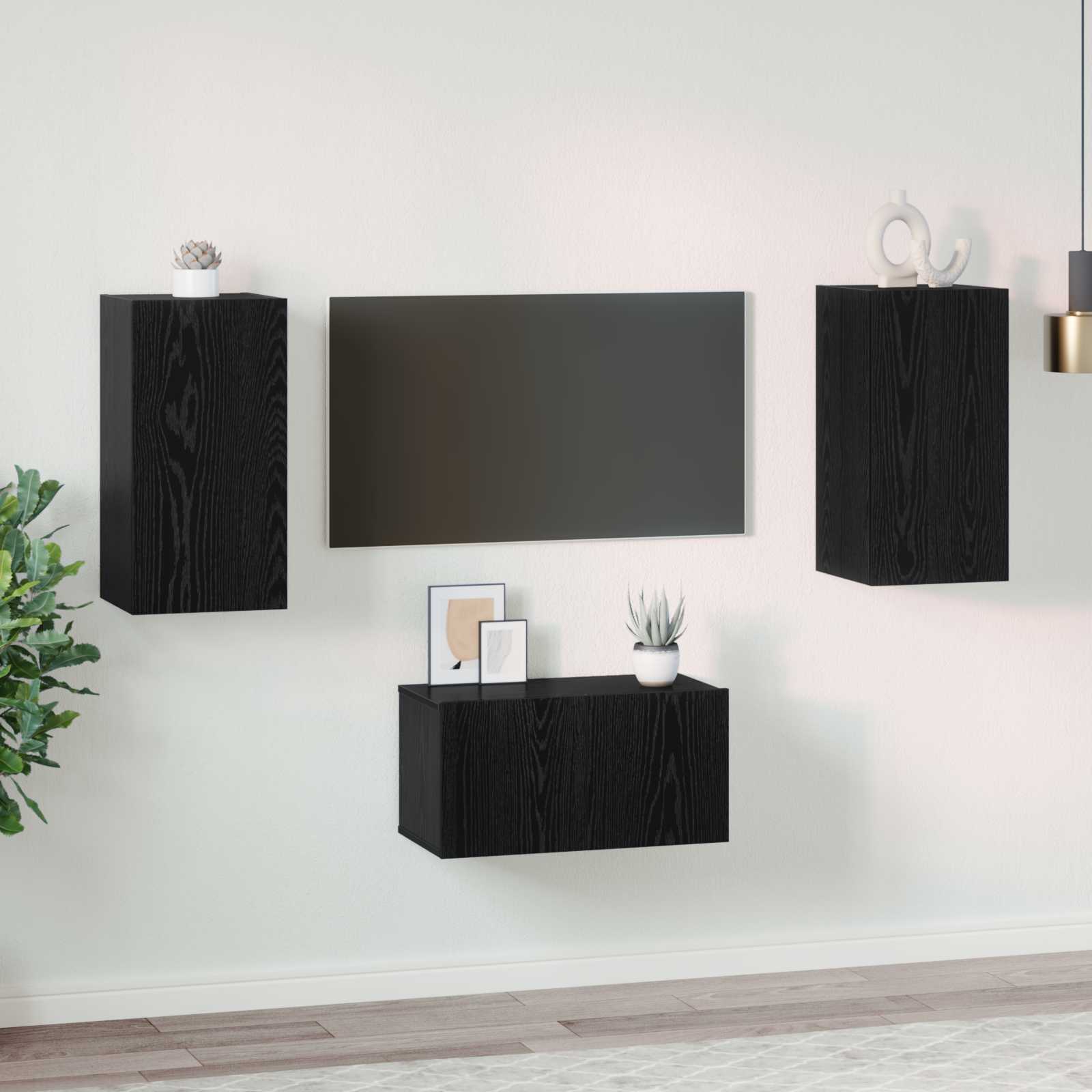 vidaXL Zestaw szafek RTV 3 pcs Czarny Dąb Materiał drewnopochodny
