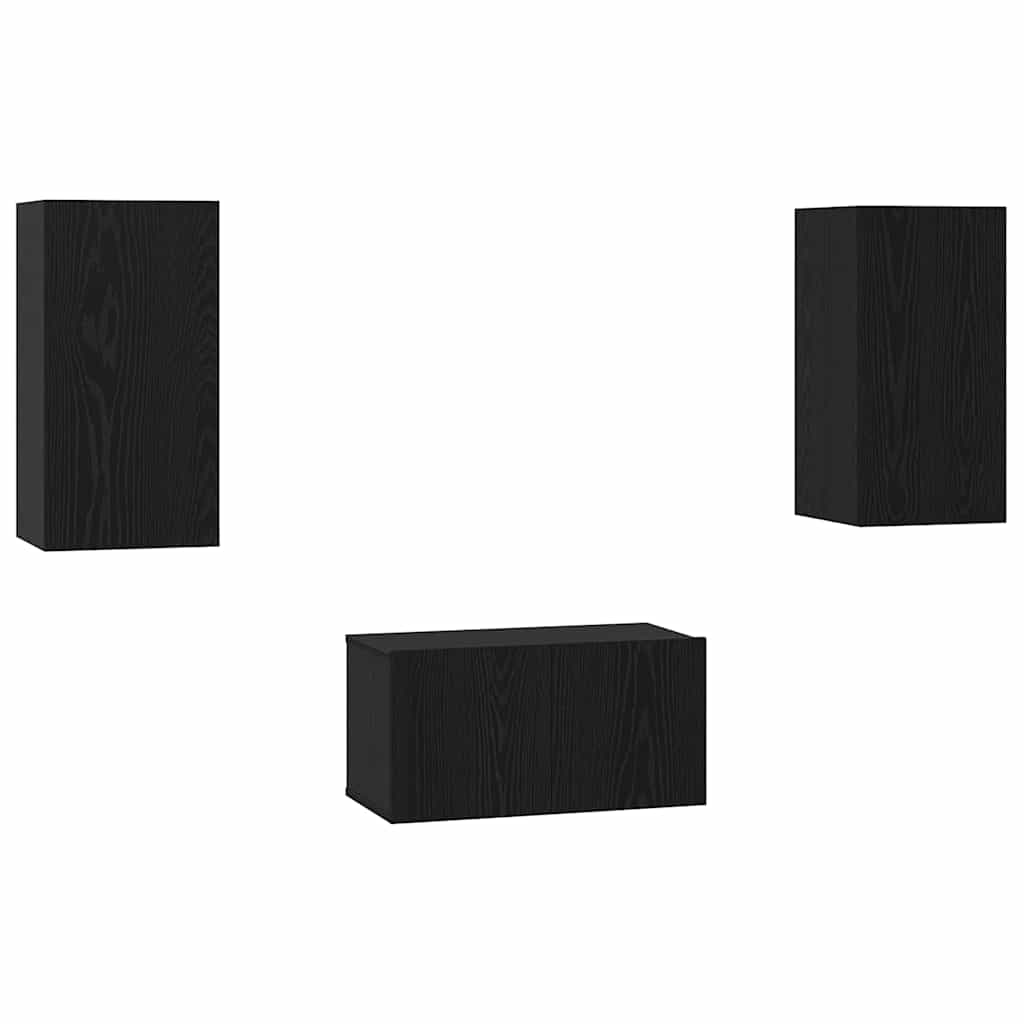 vidaXL Zestaw szafek RTV 3 pcs Czarny Dąb Materiał drewnopochodny