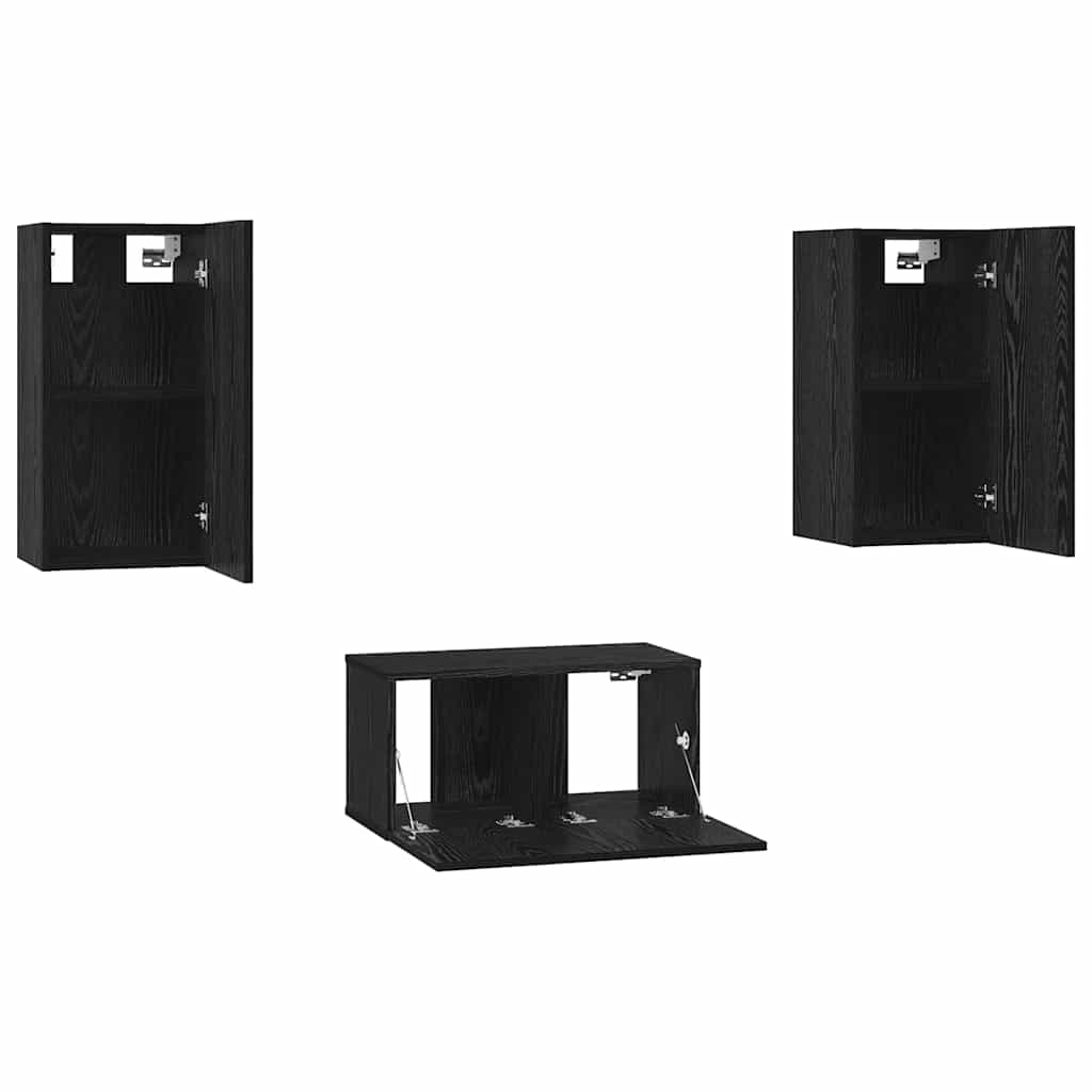 vidaXL Zestaw szafek RTV 3 pcs Czarny Dąb Materiał drewnopochodny