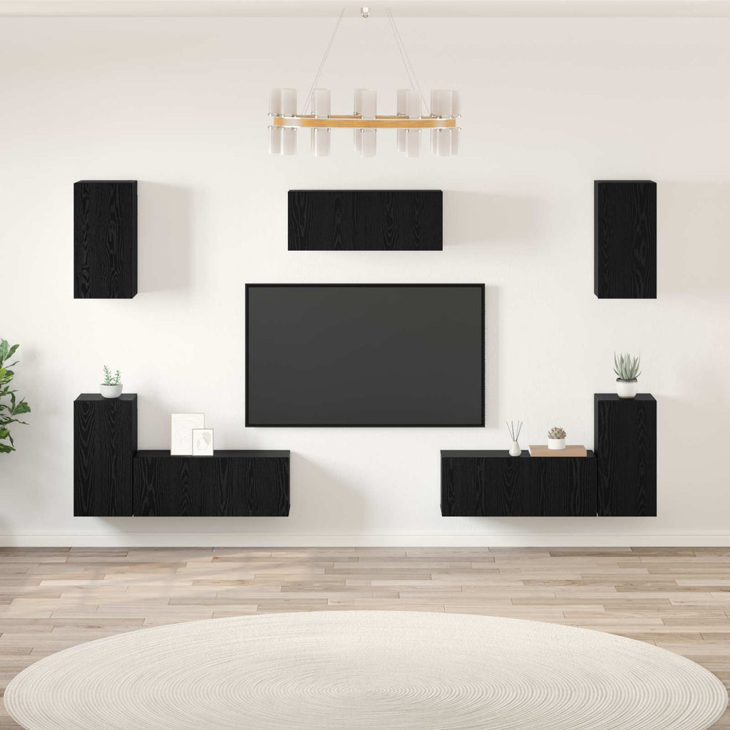 vidaXL Zestaw szafek RTV 7 pcs Czarny Dąb Materiał drewnopochodny