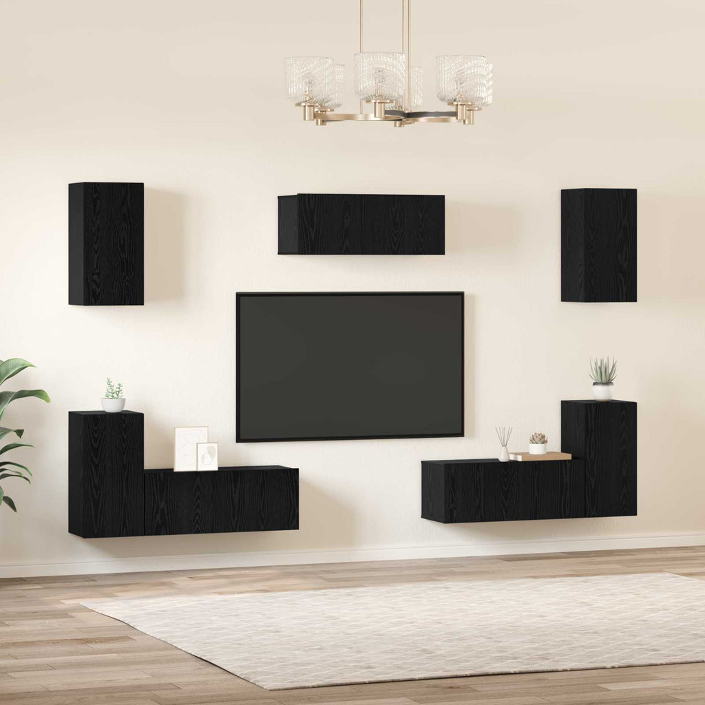 vidaXL Zestaw szafek RTV 7 pcs Czarny Dąb Materiał drewnopochodny