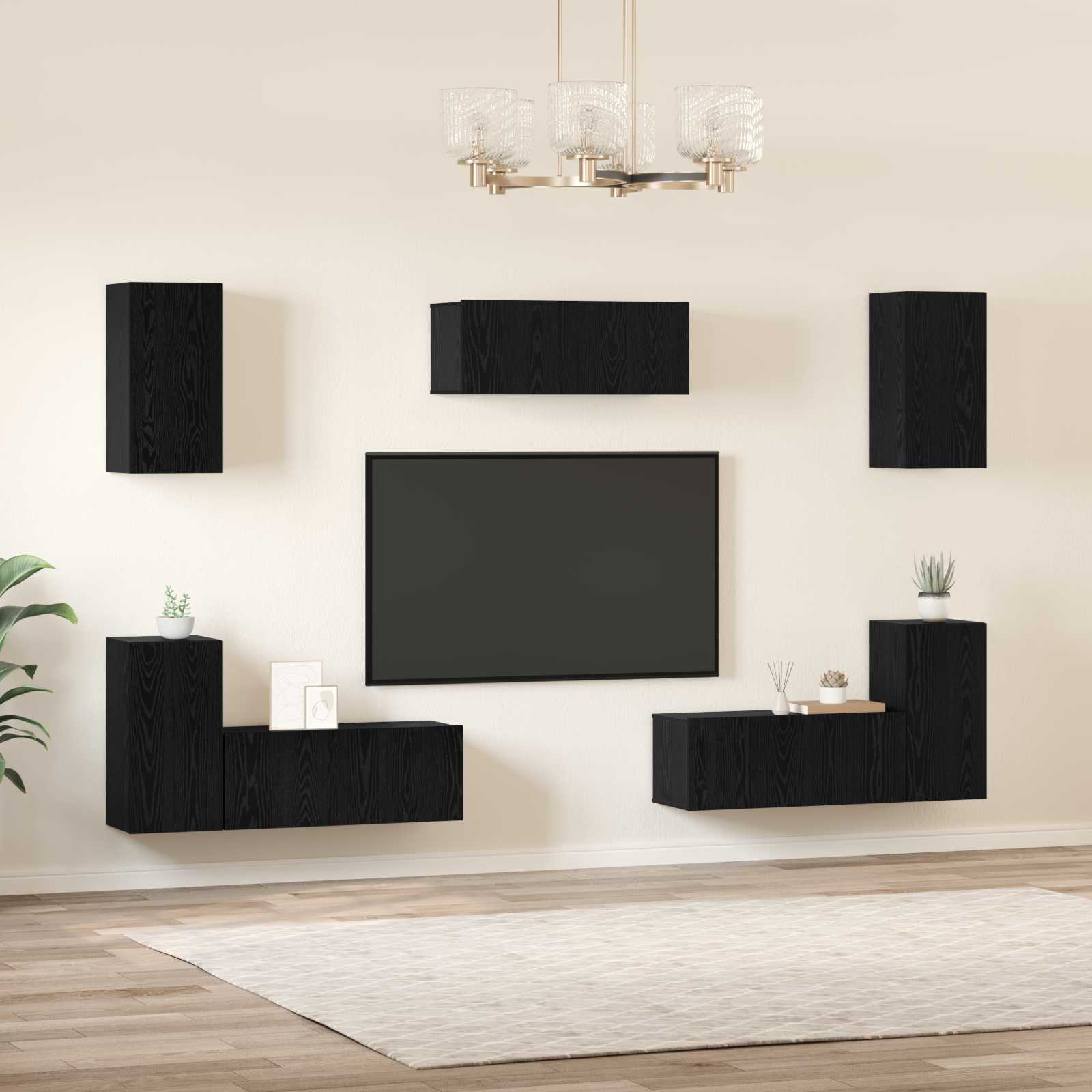 vidaXL Zestaw szafek RTV 7 pcs Czarny Dąb Materiał drewnopochodny