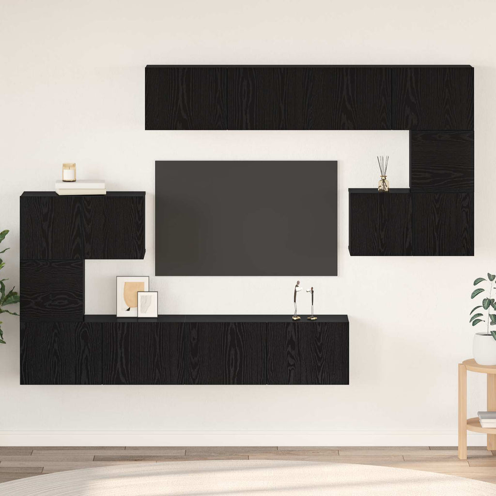 vidaXL Zestaw szafek RTV 8 pcs Czarny Dąb Materiał drewnopochodny