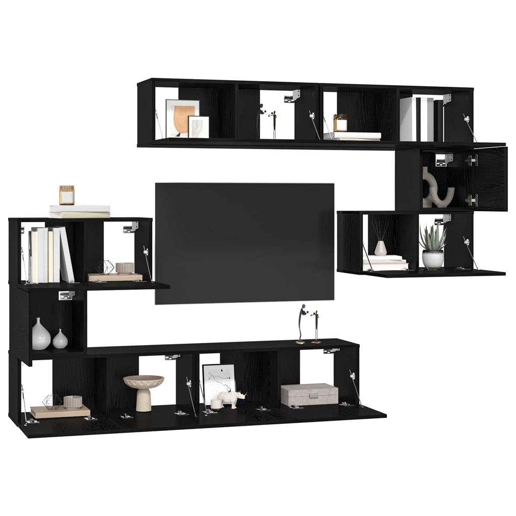 vidaXL Zestaw szafek RTV 8 pcs Czarny Dąb Materiał drewnopochodny