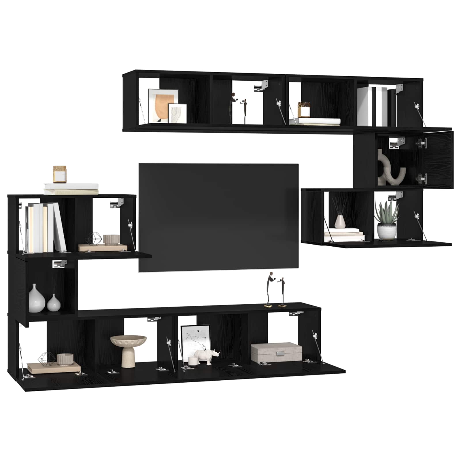 vidaXL Zestaw szafek RTV 8 pcs Czarny Dąb Materiał drewnopochodny