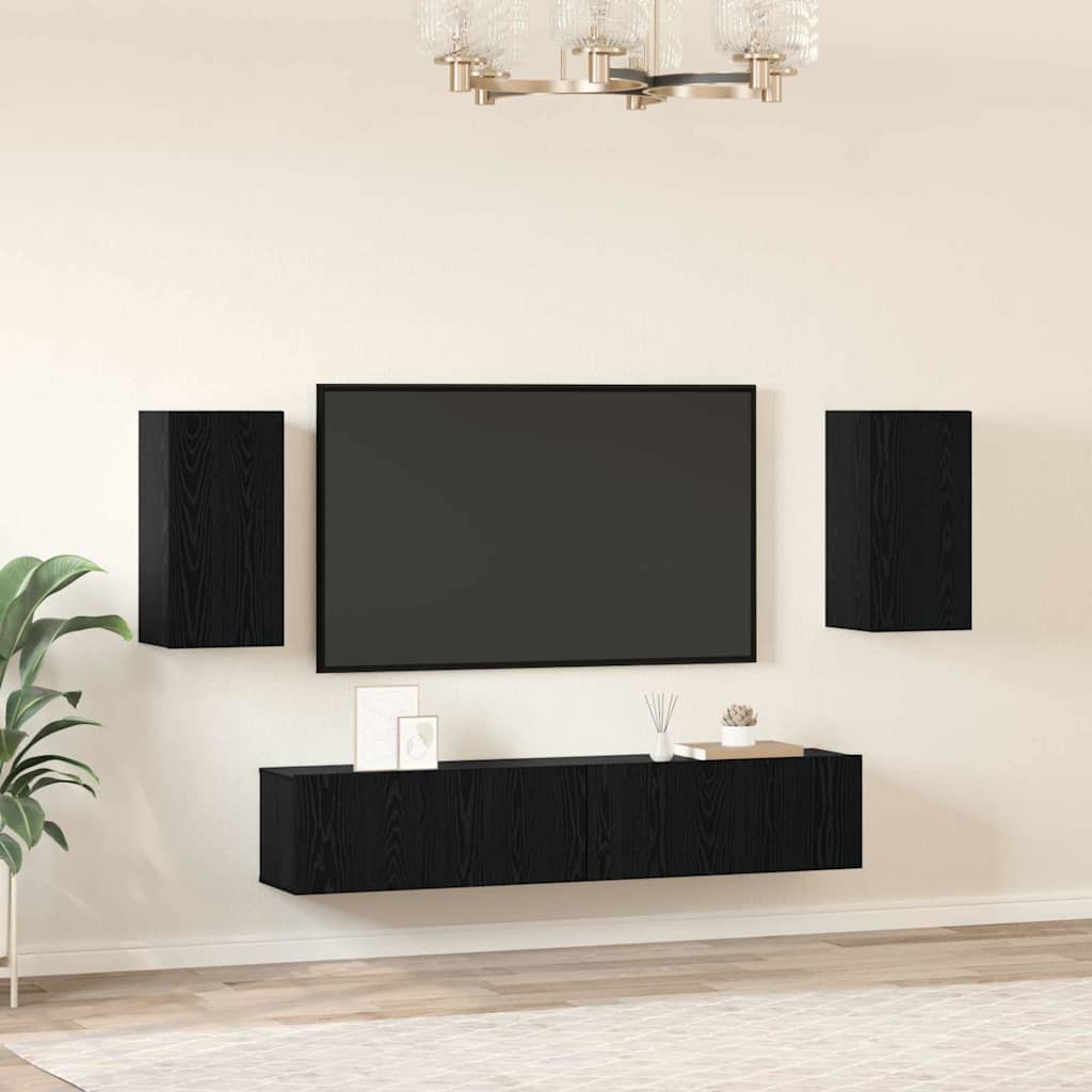 vidaXL Zestaw szafek RTV 4 pcs Czarny Dąb Materiał drewnopochodny
