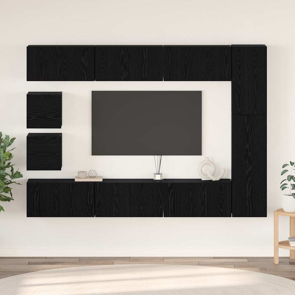 vidaXL Zestaw szafek RTV 10 pcs Czarny Dąb Materiał drewnopochodny