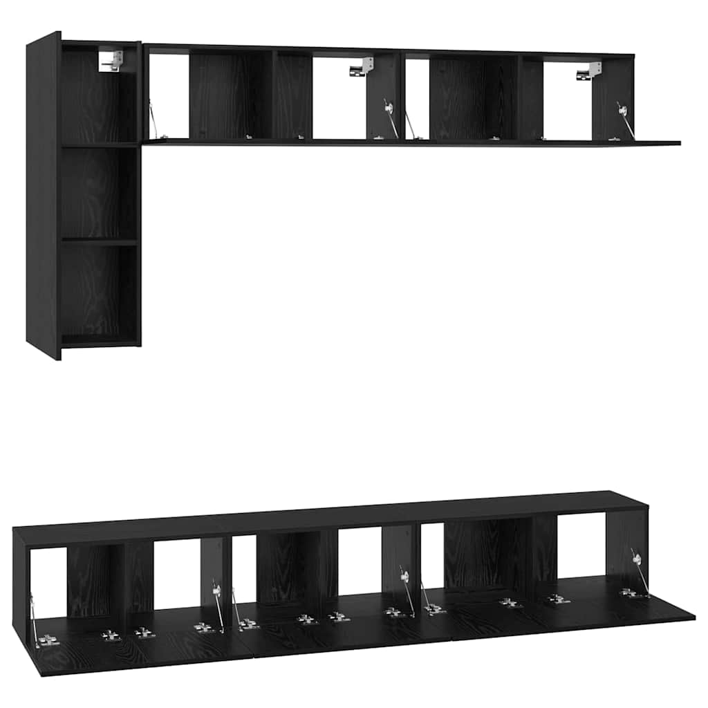 vidaXL Zestaw szafek RTV 6 pcs Czarny Dąb Materiał drewnopochodny