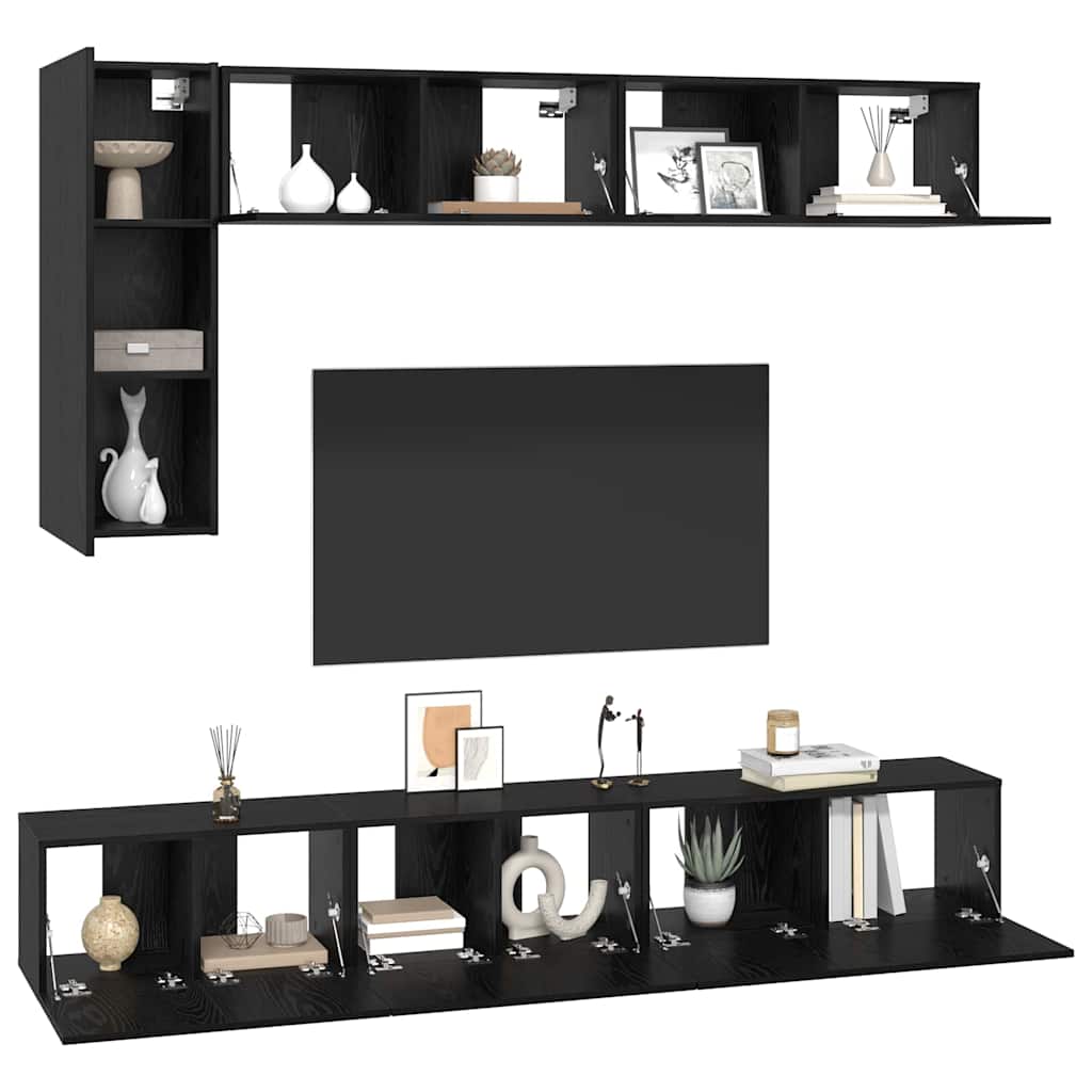 vidaXL Zestaw szafek RTV 6 pcs Czarny Dąb Materiał drewnopochodny