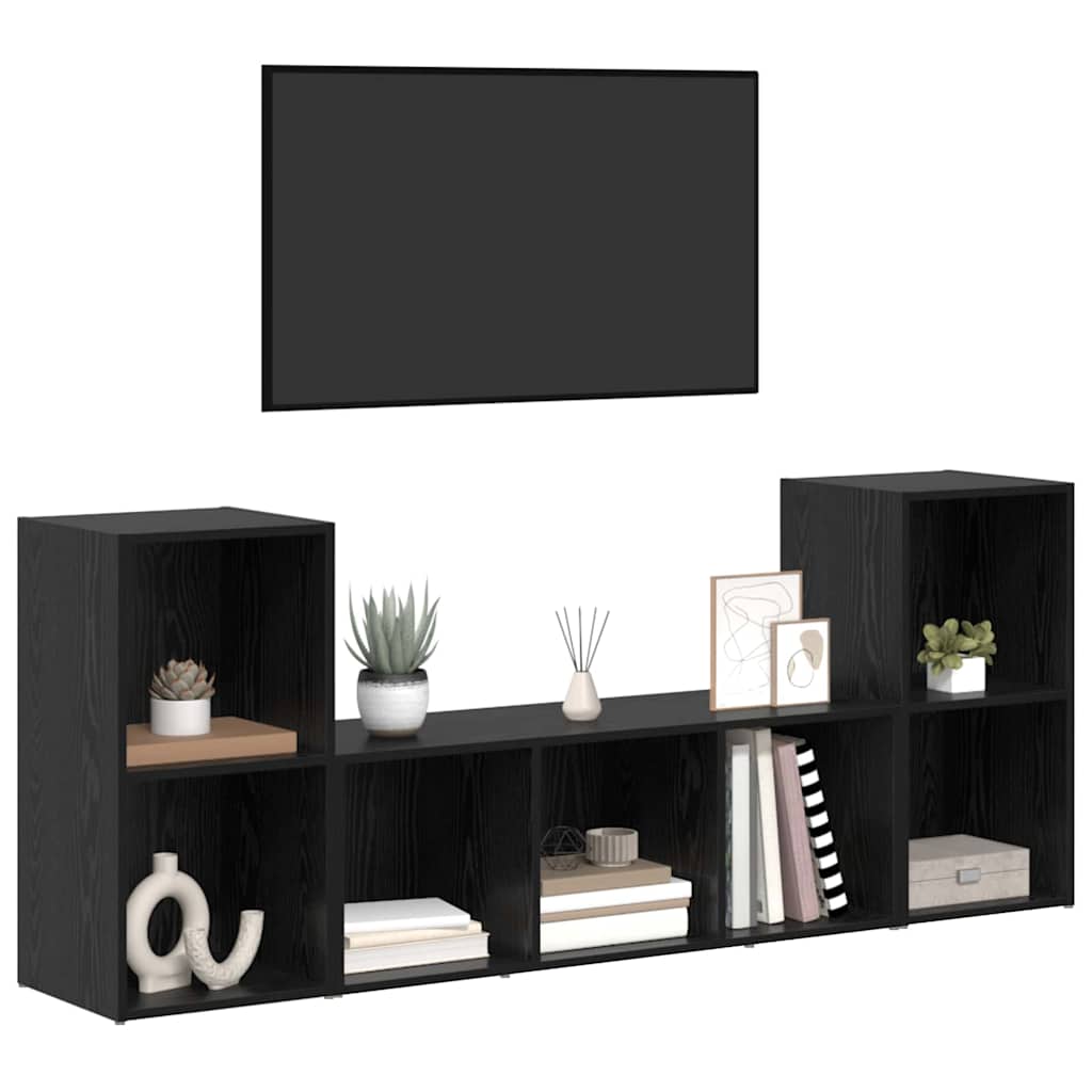 vidaXL Zestaw szafek RTV 3 pcs Czarny Materiał drewnopochodny