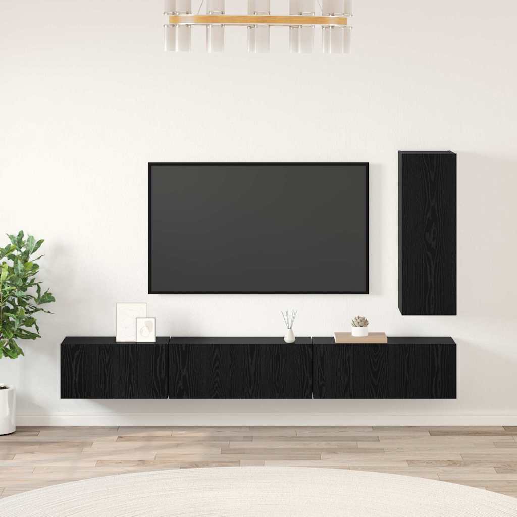 vidaXL Zestaw szafek RTV 4 pcs Czarny Dąb Materiał drewnopochodny