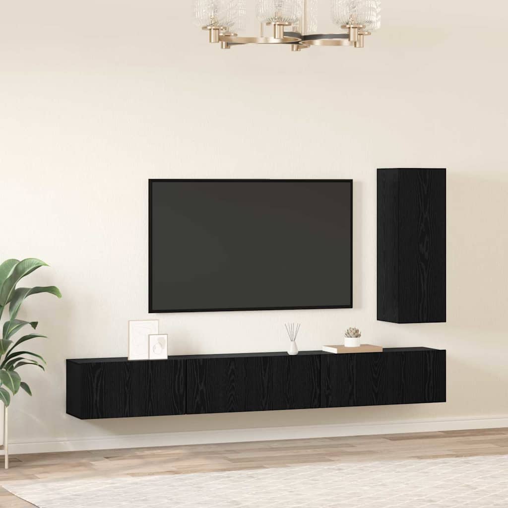 vidaXL Zestaw szafek RTV 4 pcs Czarny Dąb Materiał drewnopochodny