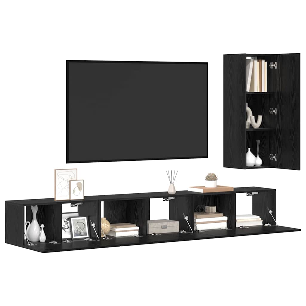 vidaXL Zestaw szafek RTV 4 pcs Czarny Dąb Materiał drewnopochodny