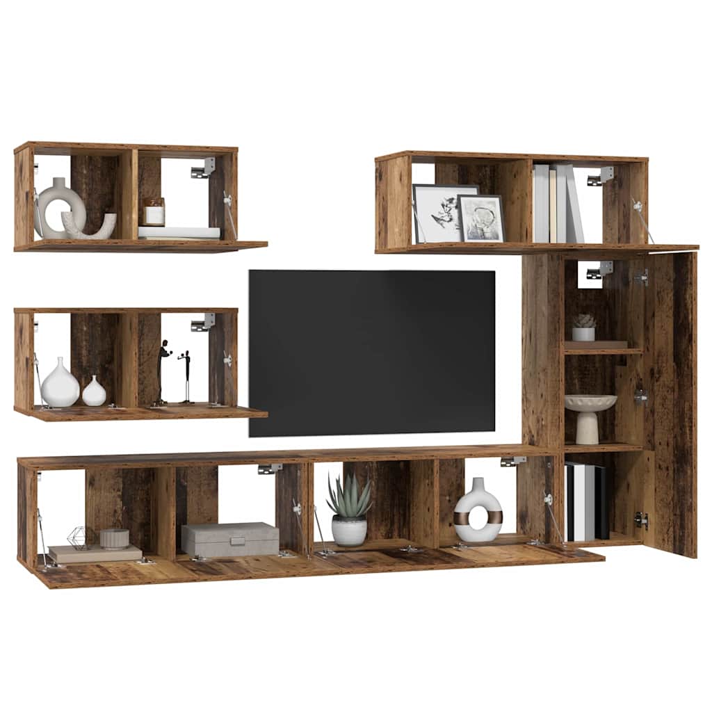 vidaXL Zestaw szafek RTV 6 pcs Stare drewno Materiał drewnopochodny