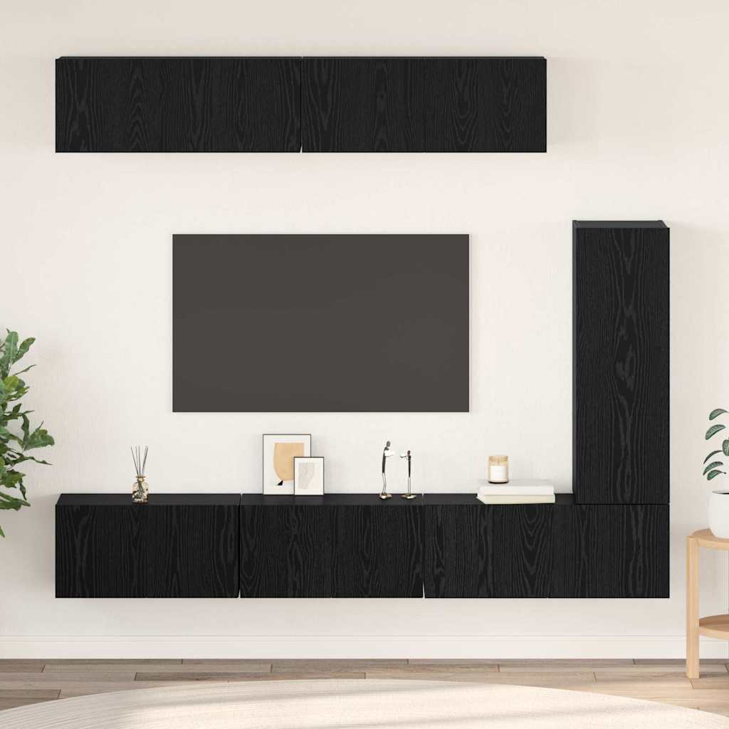 vidaXL Zestaw szafek RTV 6 pcs Czarny Dąb Materiał drewnopochodny