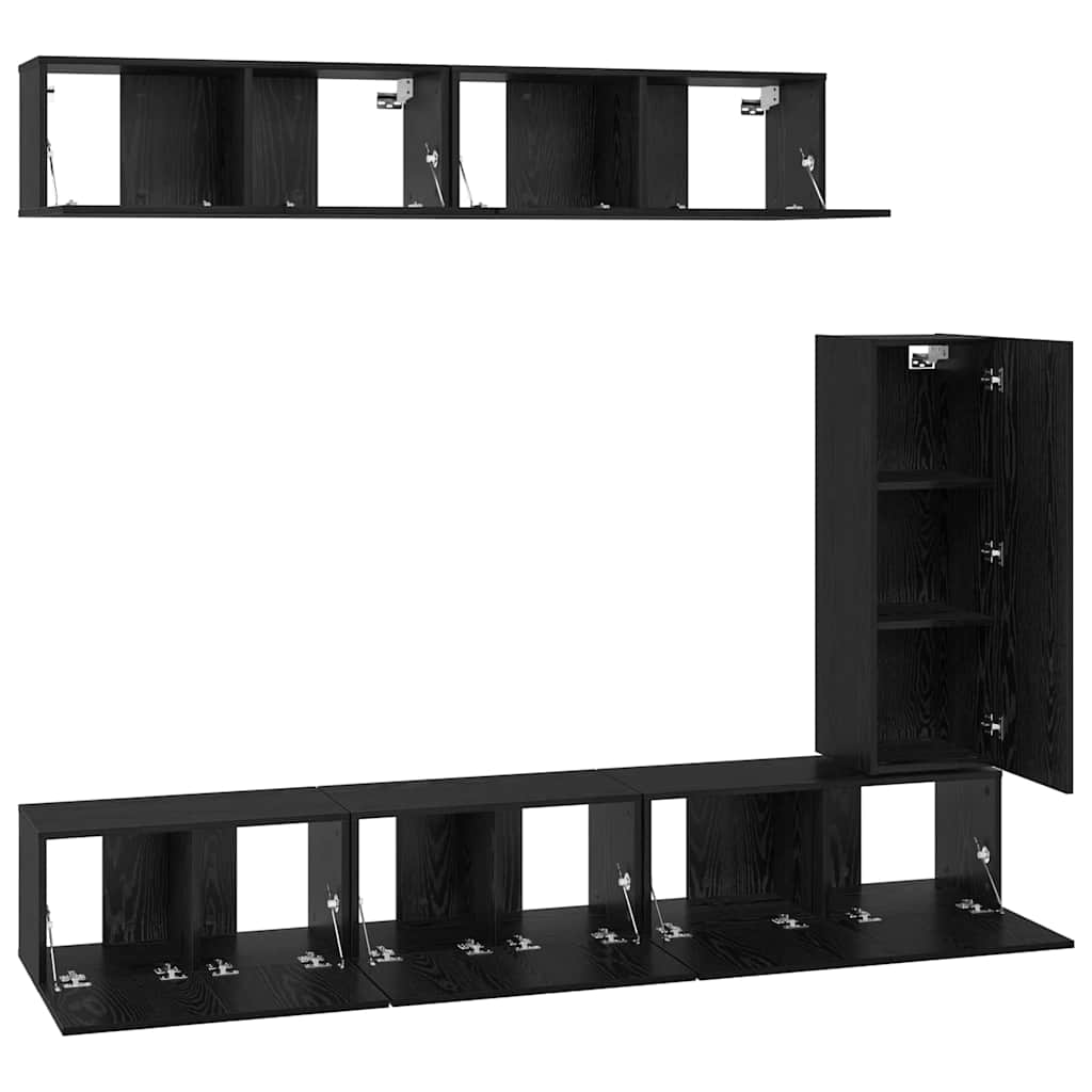 vidaXL Zestaw szafek RTV 6 pcs Czarny Dąb Materiał drewnopochodny