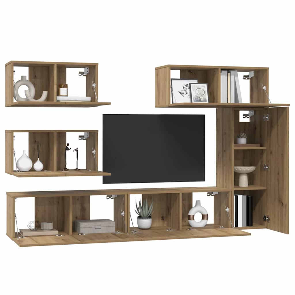 vidaXL Zestaw szafek RTV Montowane na ścianie 6 pcs Dąb rzemieślniczy