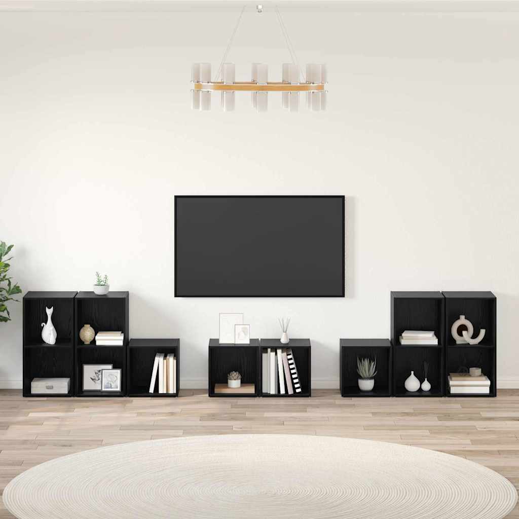 vidaXL Zestaw szafek RTV 8 pcs Czarny Dąb Materiał drewnopochodny