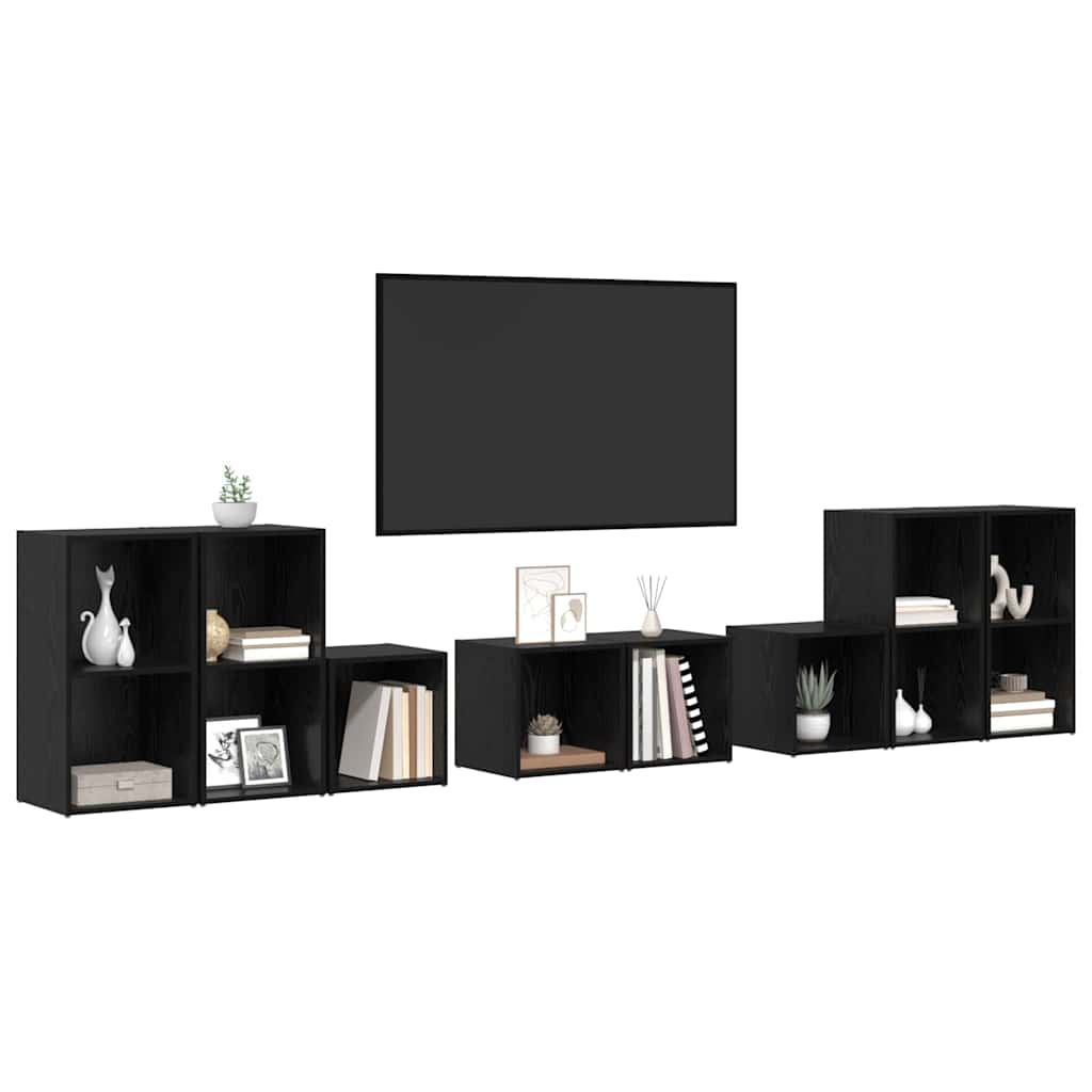 vidaXL Zestaw szafek RTV 8 pcs Czarny Dąb Materiał drewnopochodny