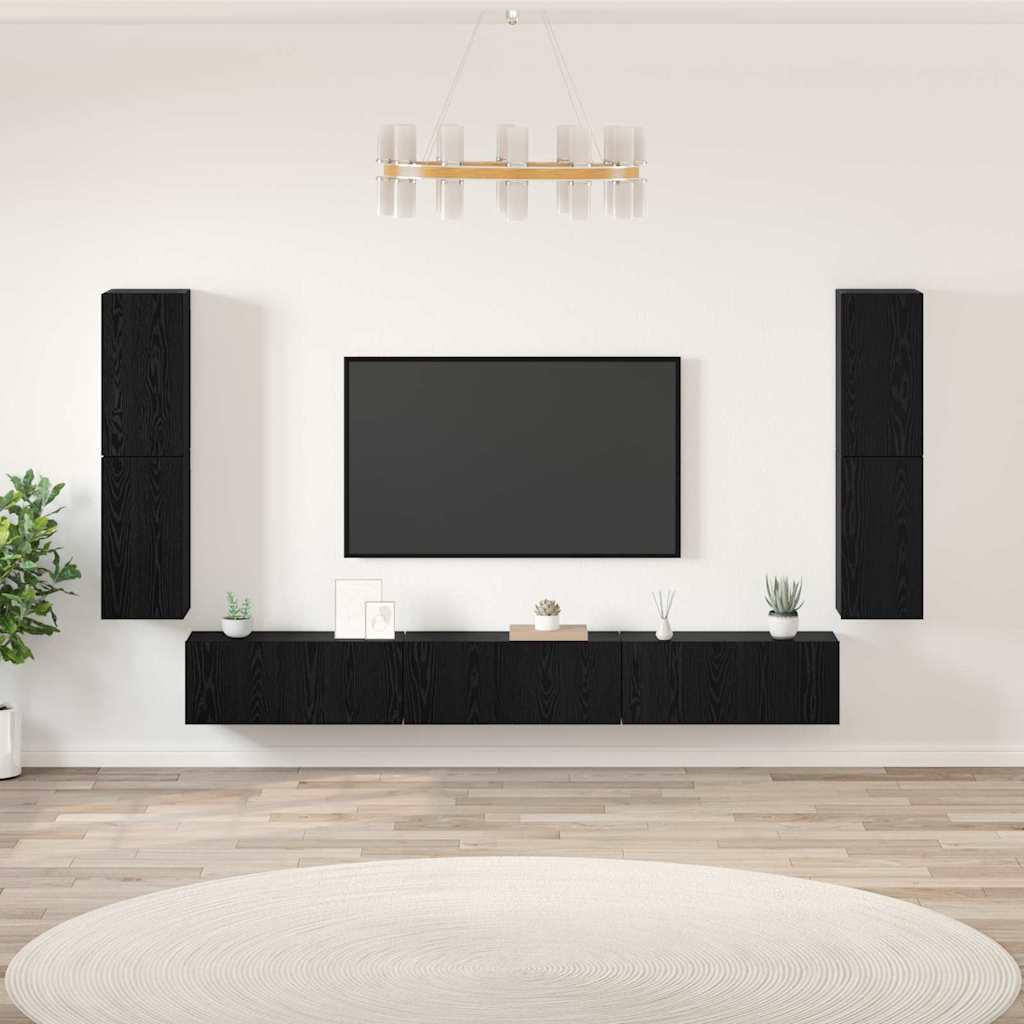 vidaXL Jednostki telewizyjne 4 pcs Czarny Dąb Materiał drewnopochodny