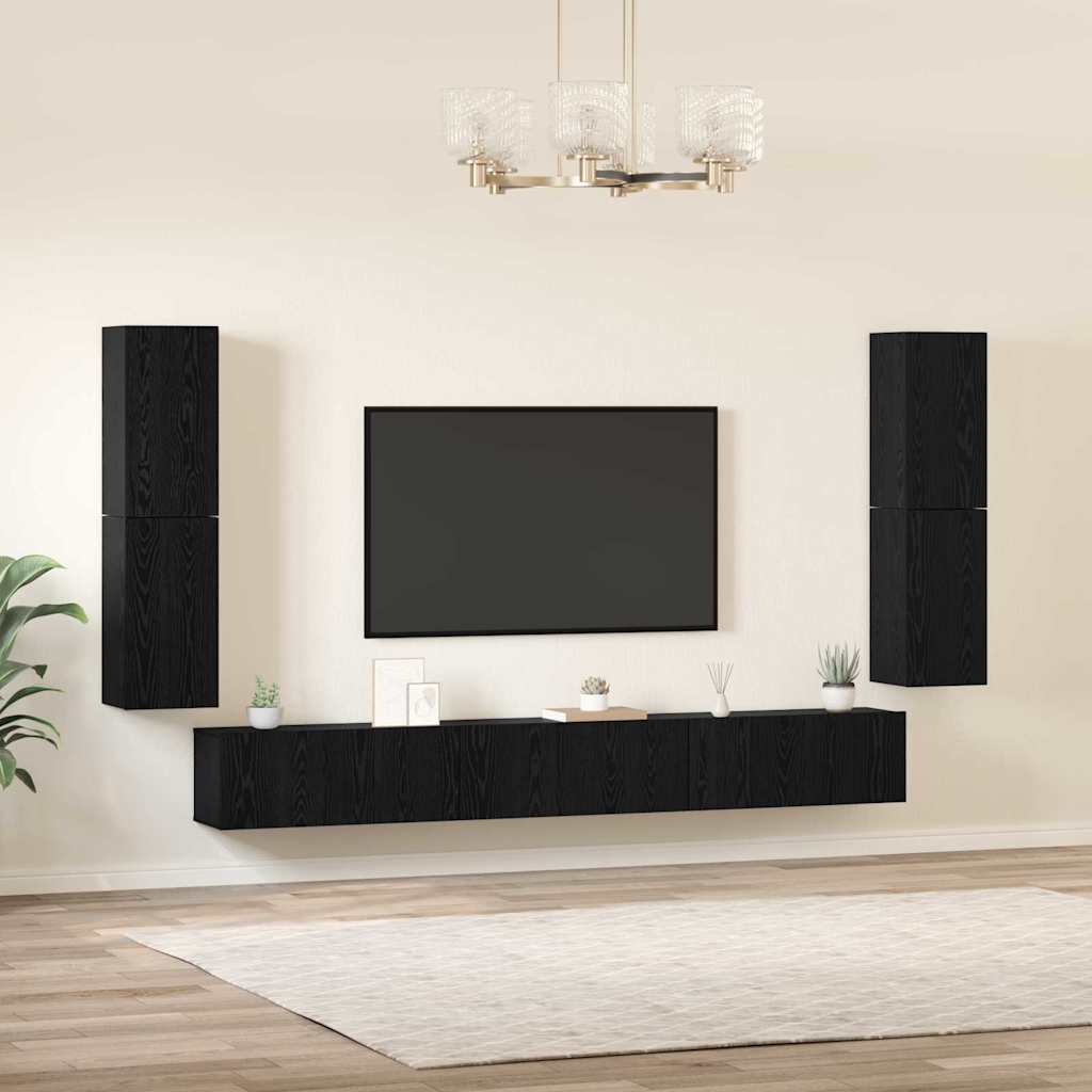 vidaXL Jednostki telewizyjne 4 pcs Czarny Dąb Materiał drewnopochodny