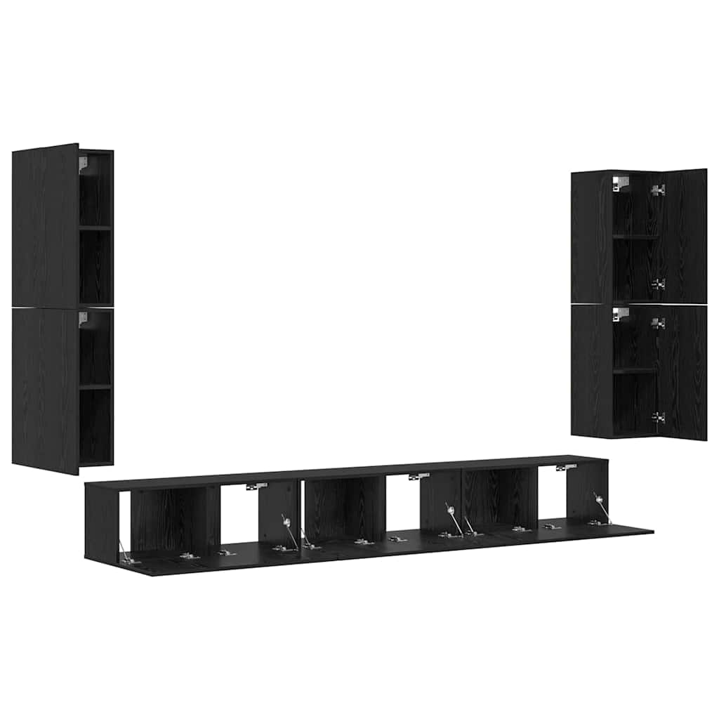 vidaXL Jednostki telewizyjne 4 pcs Czarny Dąb Materiał drewnopochodny