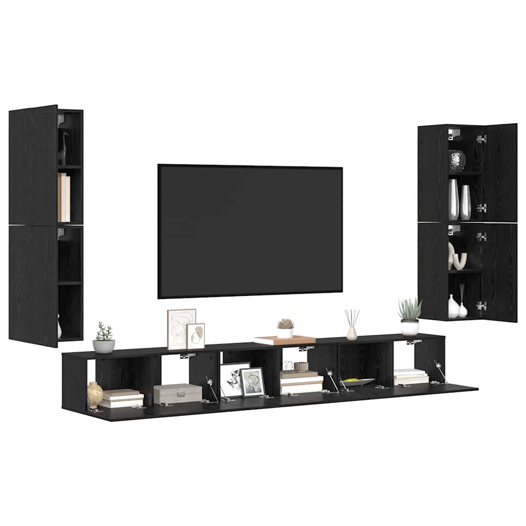 vidaXL Jednostki telewizyjne 4 pcs Czarny Dąb Materiał drewnopochodny