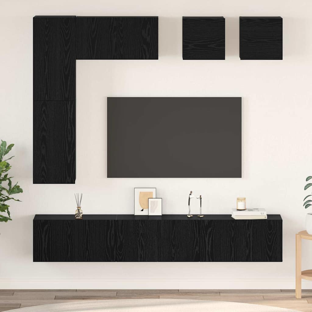 vidaXL Zestaw szafek RTV 8 pcs Czarny Dąb Materiał drewnopochodny