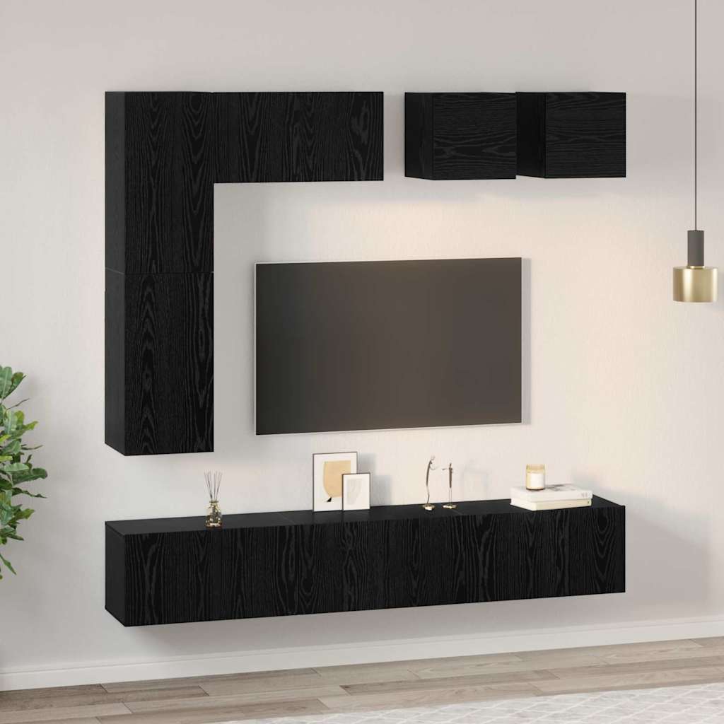 vidaXL Zestaw szafek RTV 8 pcs Czarny Dąb Materiał drewnopochodny