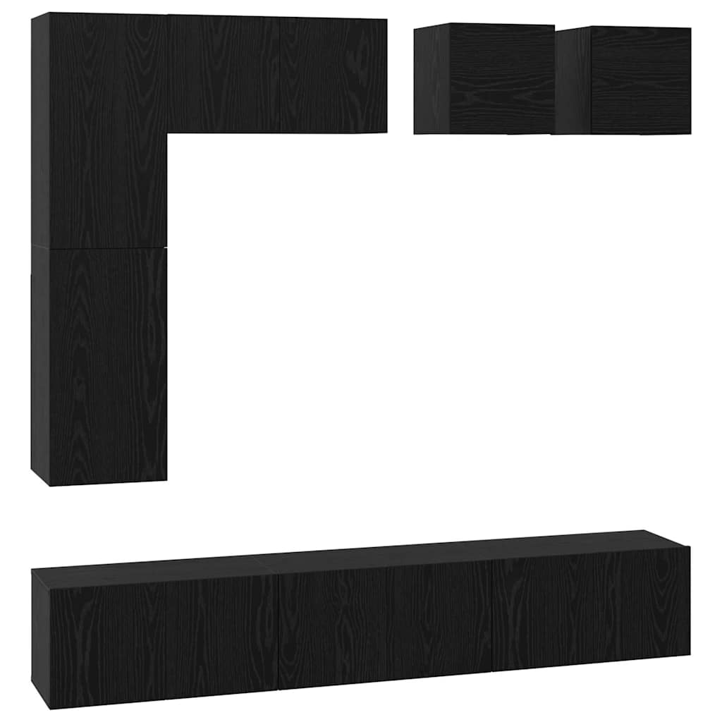 vidaXL Zestaw szafek RTV 8 pcs Czarny Dąb Materiał drewnopochodny