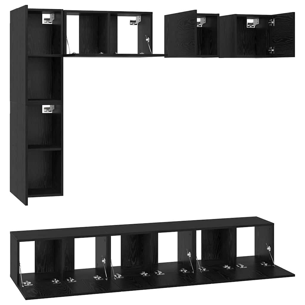 vidaXL Zestaw szafek RTV 8 pcs Czarny Dąb Materiał drewnopochodny