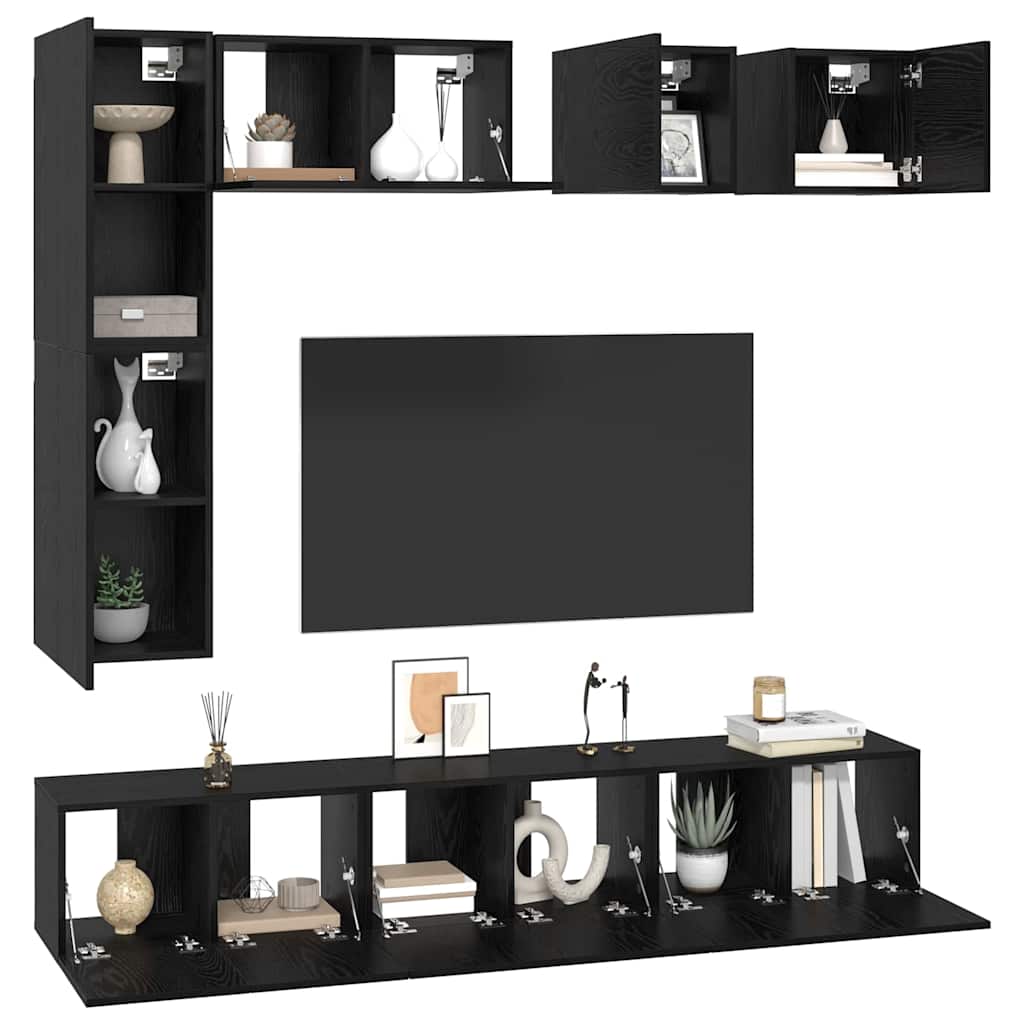 vidaXL Zestaw szafek RTV 8 pcs Czarny Dąb Materiał drewnopochodny