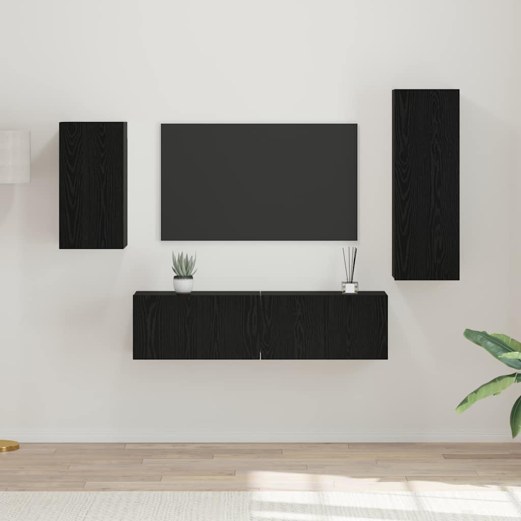 vidaXL Zestaw szafek RTV 4 pcs Czarny Dąb Materiał drewnopochodny