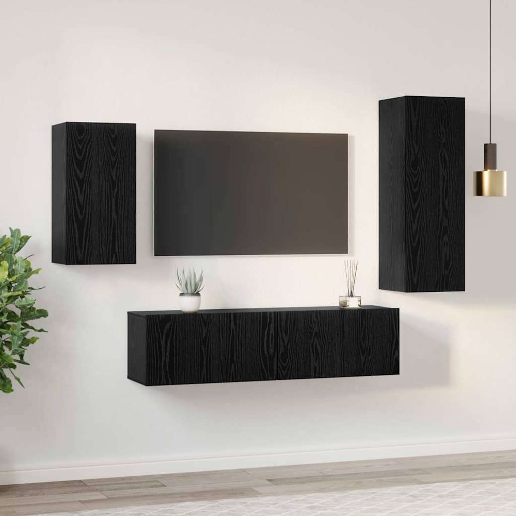 vidaXL Zestaw szafek RTV 4 pcs Czarny Dąb Materiał drewnopochodny