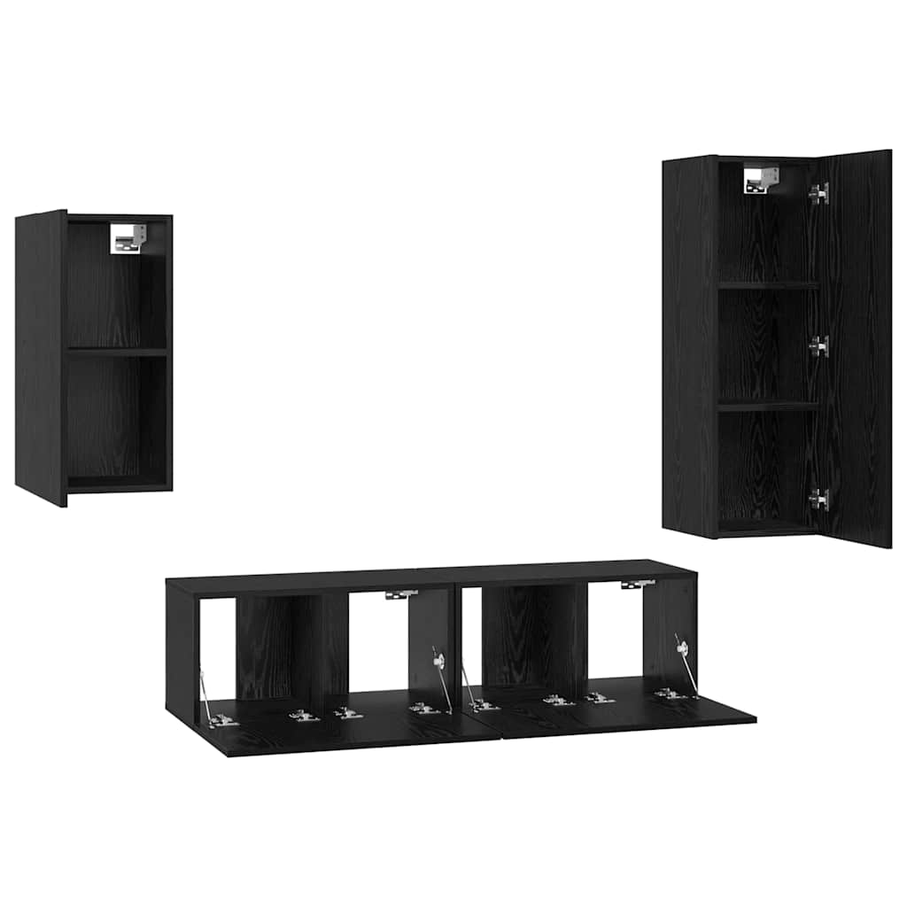vidaXL Zestaw szafek RTV 4 pcs Czarny Dąb Materiał drewnopochodny