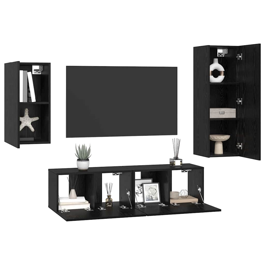 vidaXL Zestaw szafek RTV 4 pcs Czarny Dąb Materiał drewnopochodny