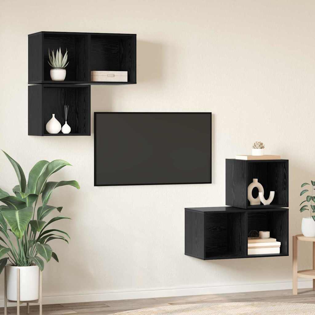 vidaXL Zestaw szafek RTV 4 pcs Czarny Dąb Materiał drewnopochodny