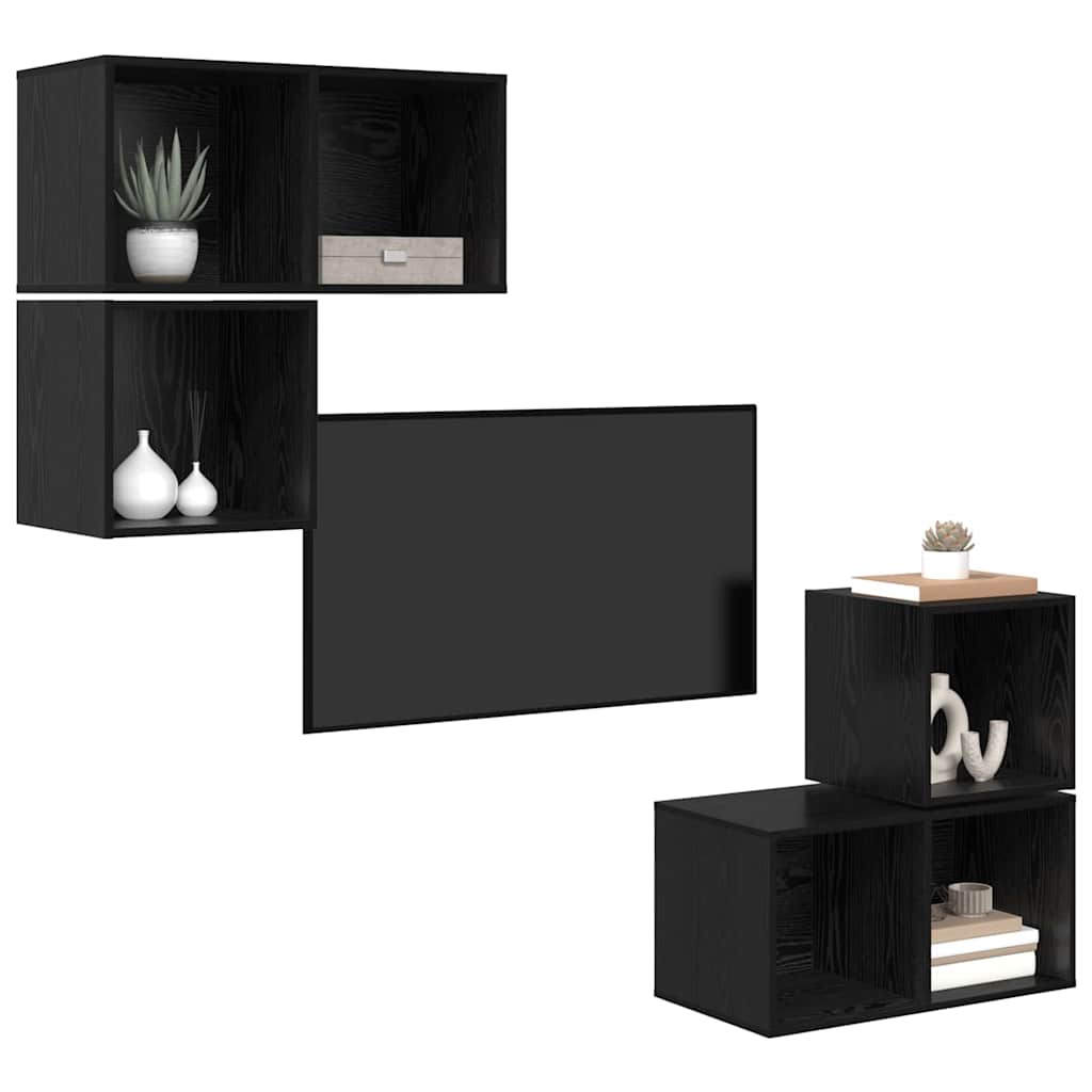 vidaXL Zestaw szafek RTV 4 pcs Czarny Dąb Materiał drewnopochodny