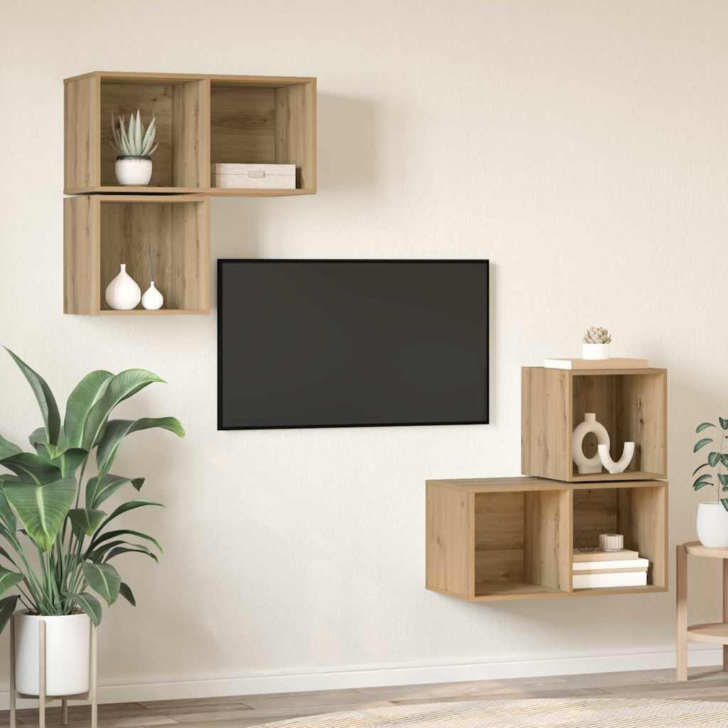vidaXL Zestaw szafek RTV Montowane na ścianie 4 pcs Dąb rzemieślniczy