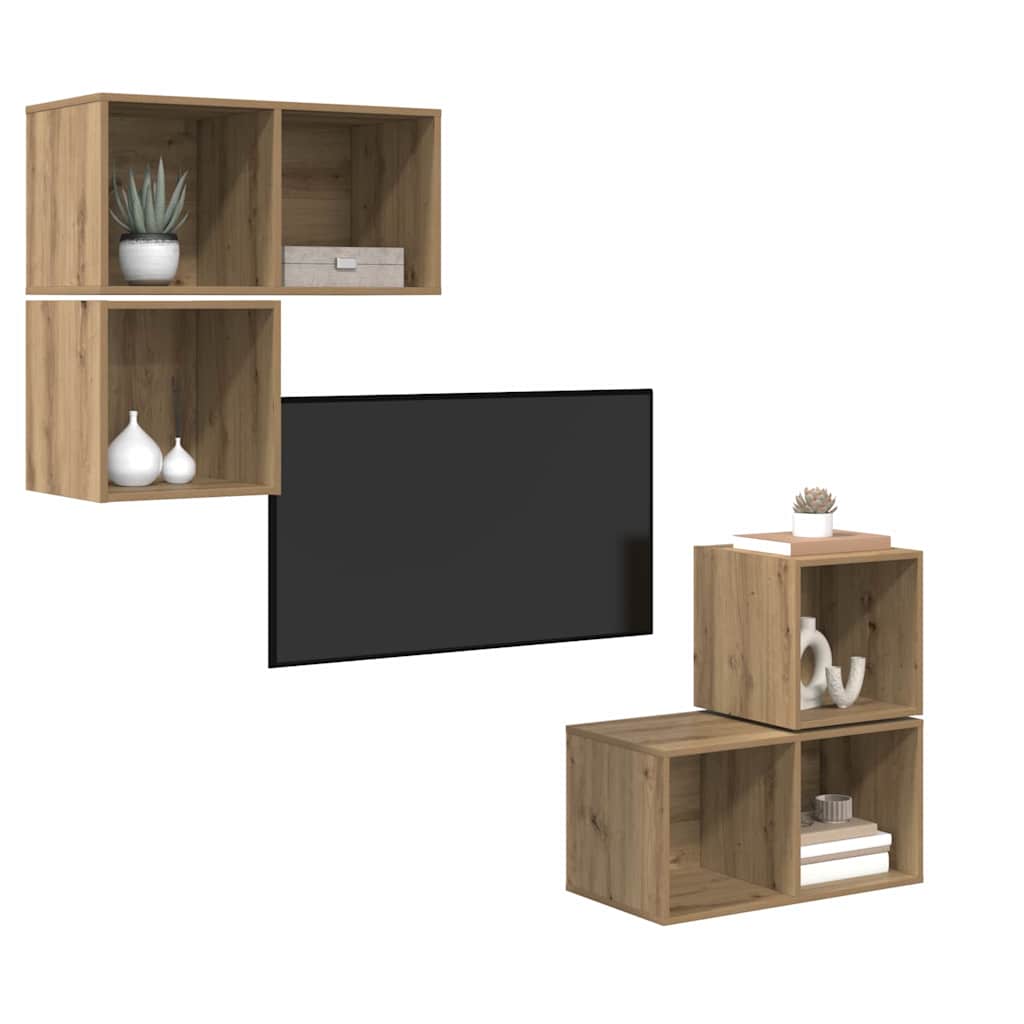 vidaXL Zestaw szafek RTV Montowane na ścianie 4 pcs Dąb rzemieślniczy