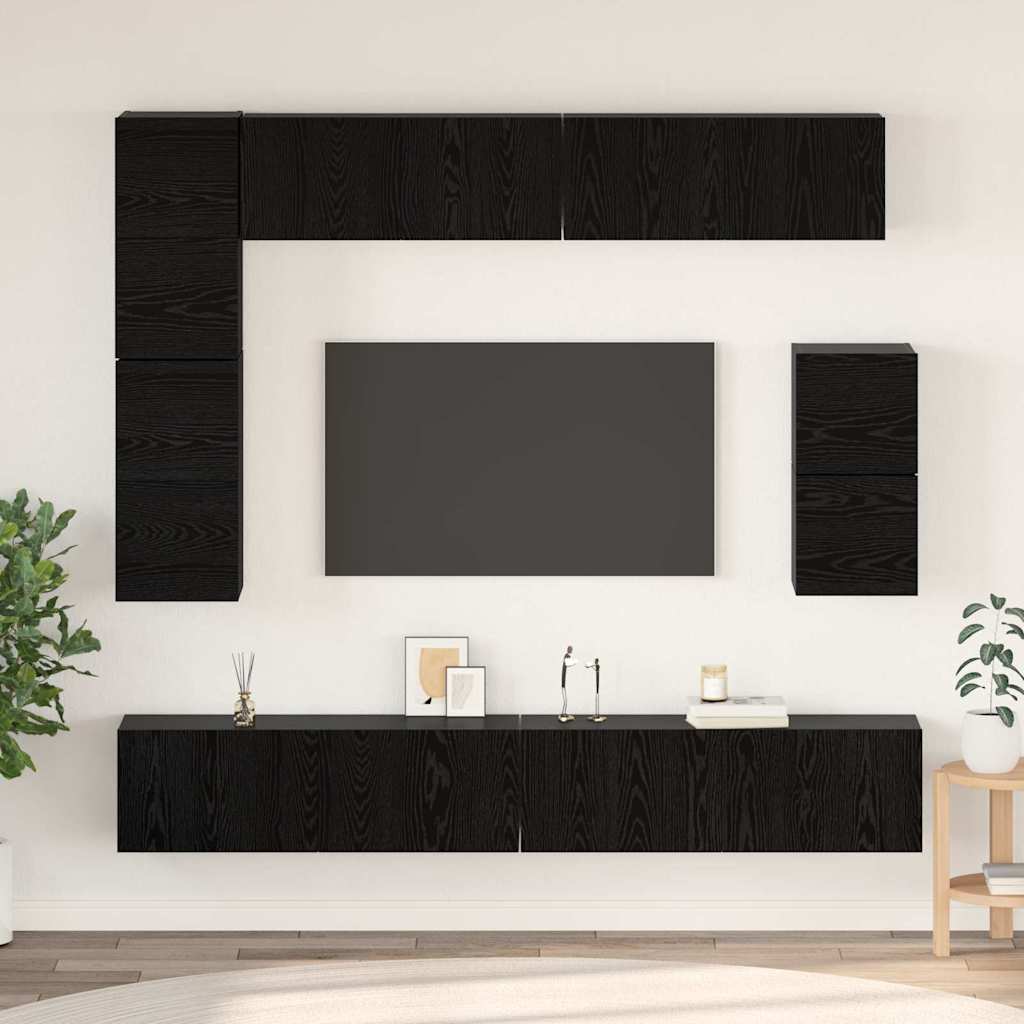 vidaXL Zestaw szafek RTV 8 pcs Czarny Dąb Materiał drewnopochodny