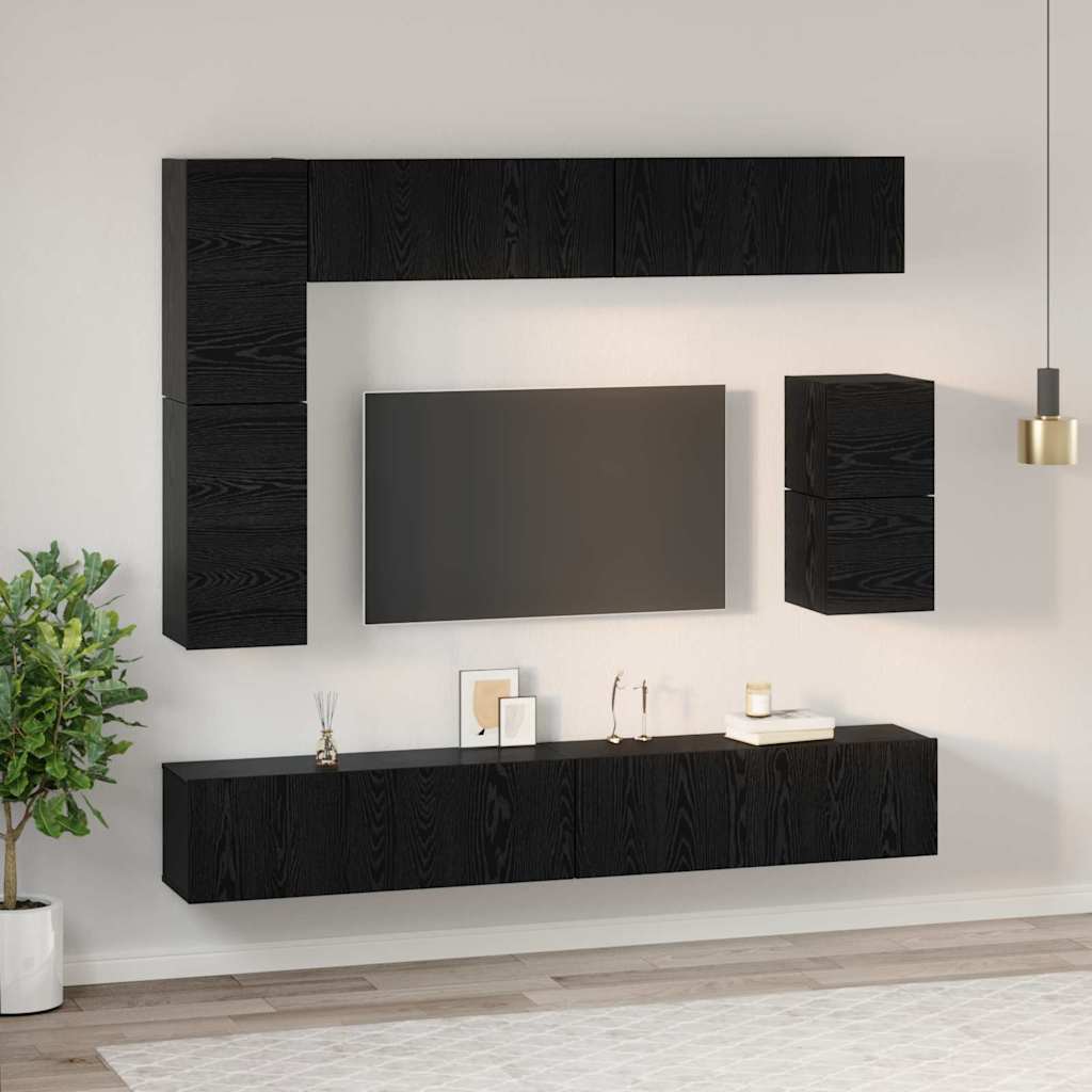vidaXL Zestaw szafek RTV 8 pcs Czarny Dąb Materiał drewnopochodny