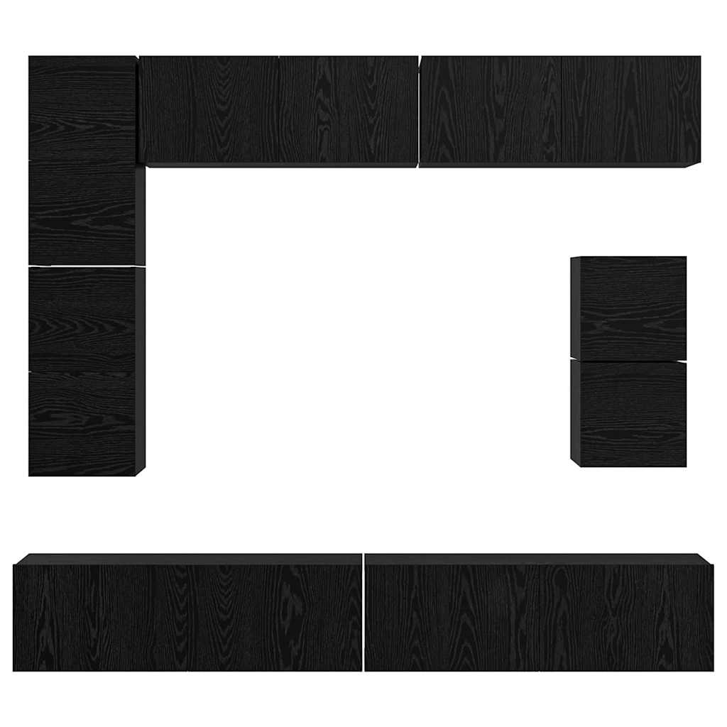 vidaXL Zestaw szafek RTV 8 pcs Czarny Dąb Materiał drewnopochodny