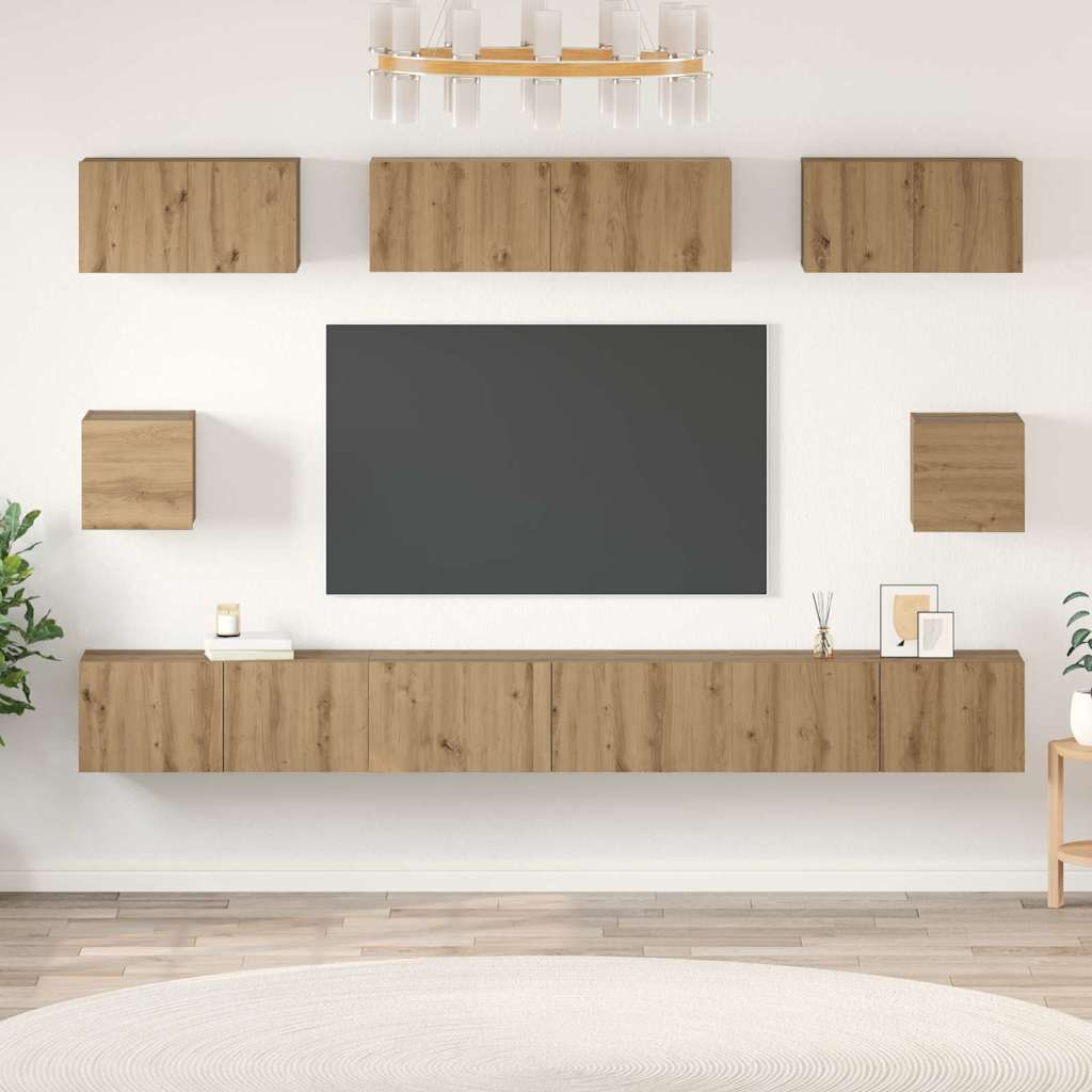 vidaXL Zestaw szafek RTV Montowane na ścianie 8 pcs Dąb rzemieślniczy