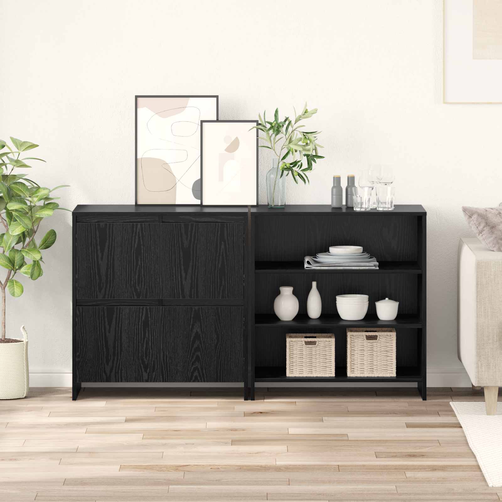 vidaXL Bufet 2 pcs Czarny Dąb 70 x 41 x 75 cm Materiał drewnopochodny